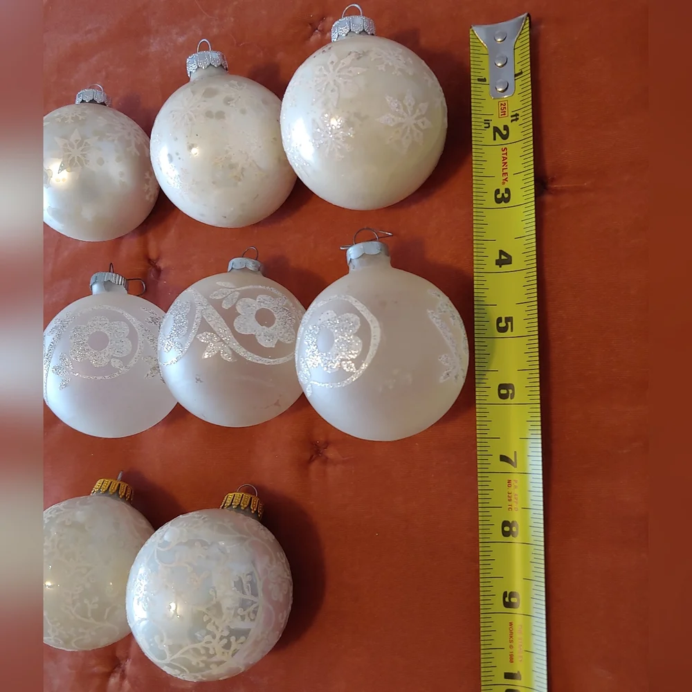 Vintage white Christmas ornaments - set of 8